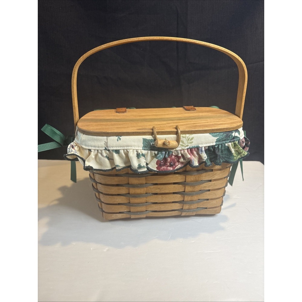 1992 Longaberger Mothers Day Basket Purse Wood Lid Floral Liner Retired